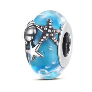 Blue and Silver Starfish Charm Bead